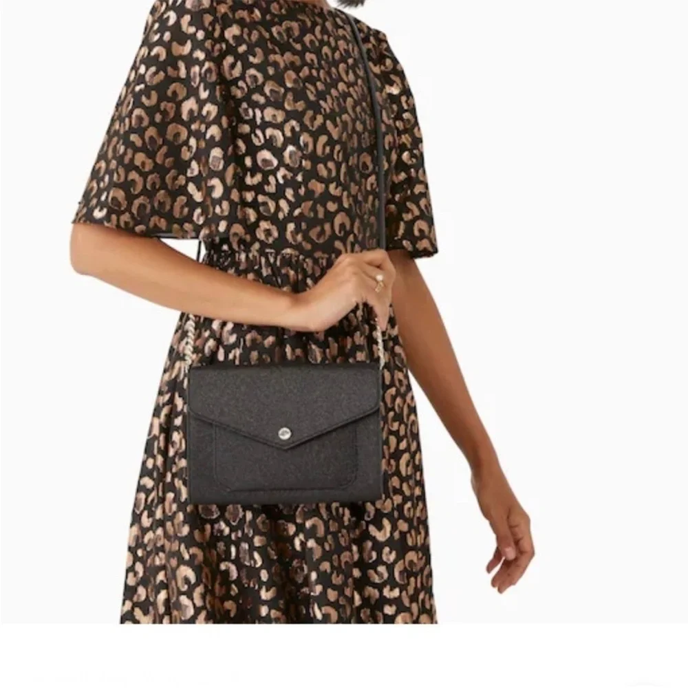 Kate Spade Black Glitter Crossbody Bag with Silver  Chain Accent NWOT